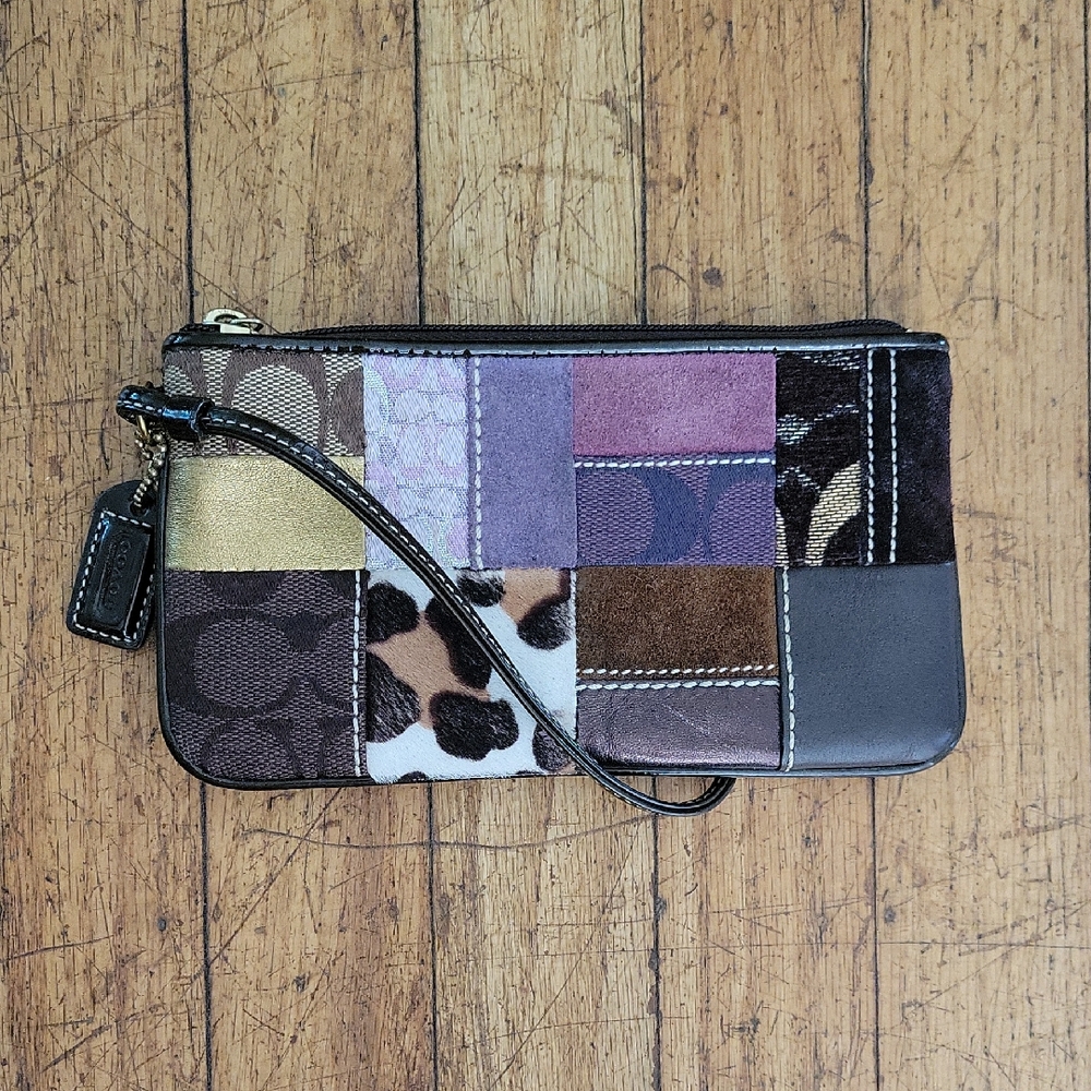 Coach Patchwork Holiday Wristlet Suede Clutch